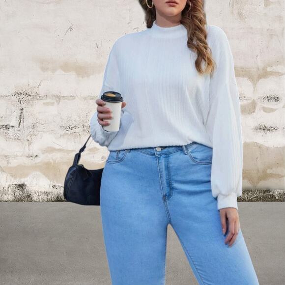 SHEIN Women's Plus Mock Neck Bishop Sleeve Tee White 0XL - Picture 1 of 7
